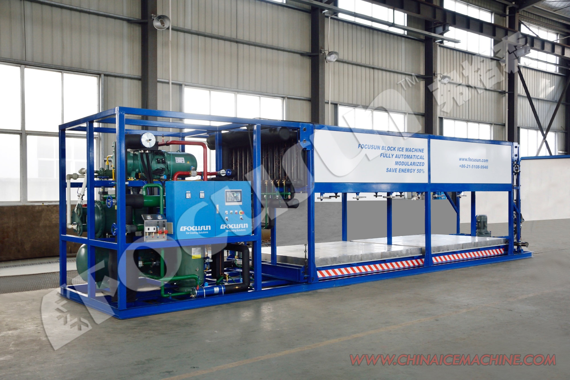 1800*1200*2000mm Block Ice Machine with Direct Refrigeration from Focusun 6kw Power