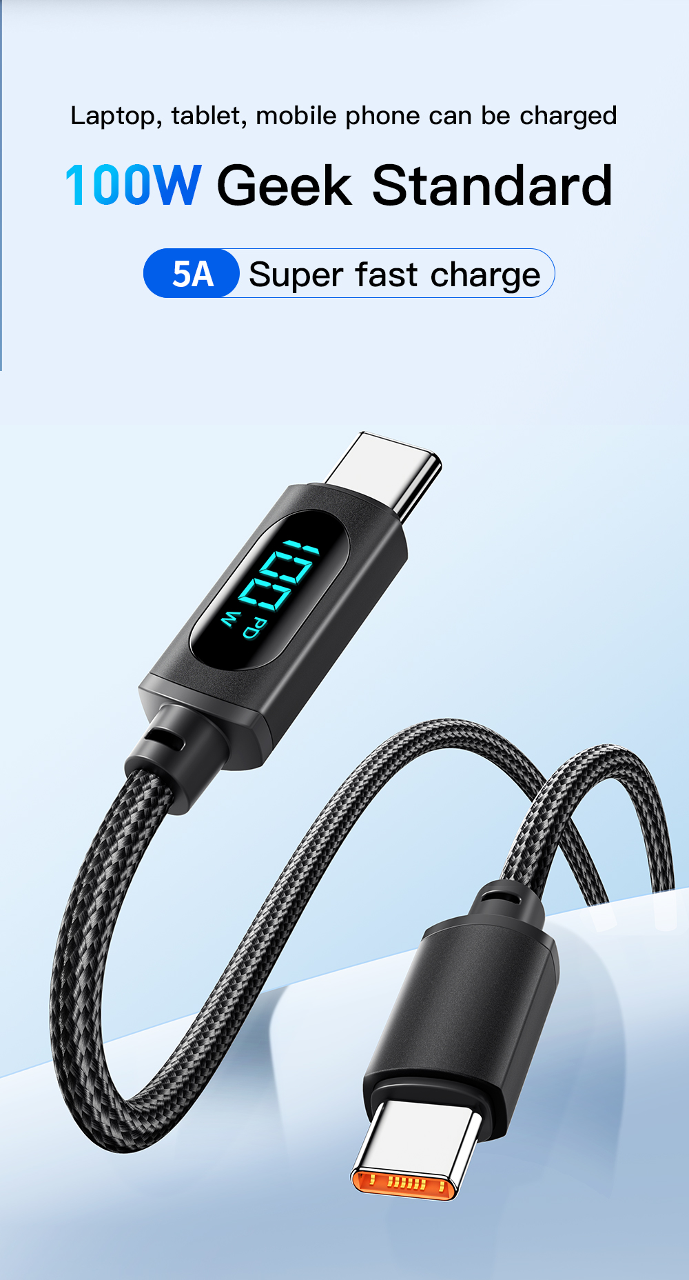 Essager 2022 LED Digital Display Customised 1M 2M Cable OEM/ODM 27W 100W Fast Charging USB Cable For Mobile Phone