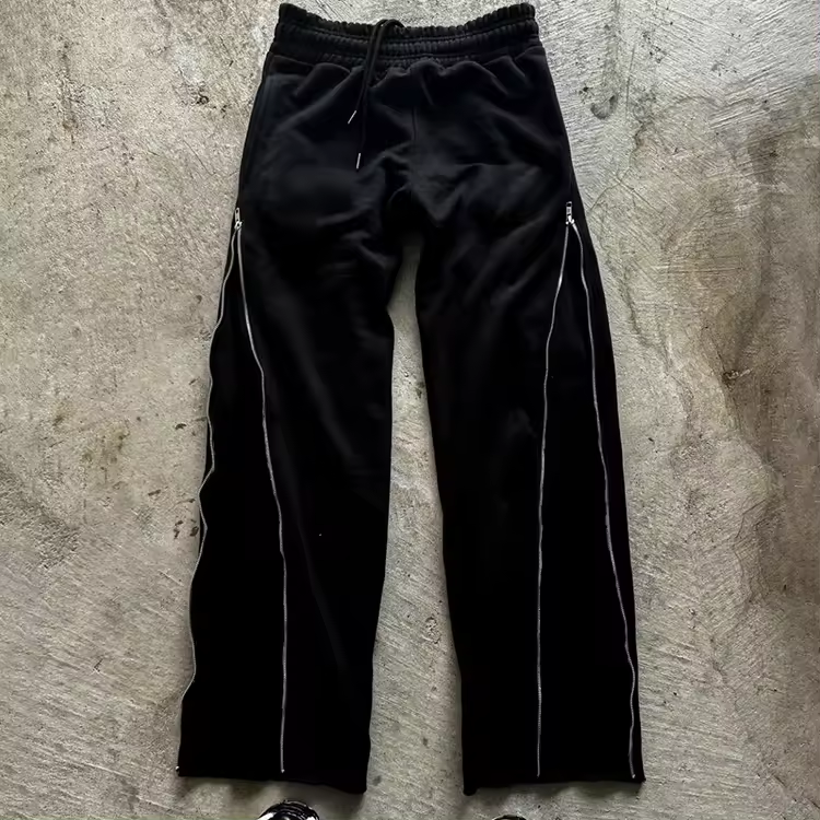 Zip Up Side Cotton French Terry Mens Sweatpants with Elastic Waist and Zipper Closure