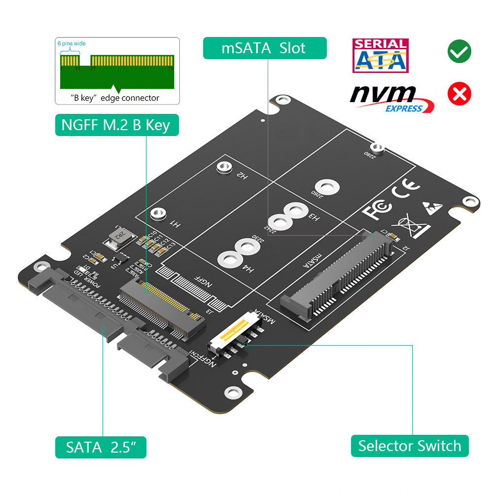 2 In 1 Combine M.2 NGFF Key B & MSATA SSD To 2.5 SATA3 Adapter With Plastic Enclosure