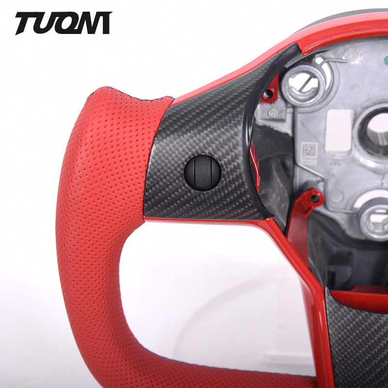 Yoke Shape Carbon Fiber Red Leather Steering Wheel Tesla Model 3 Y Custom Made