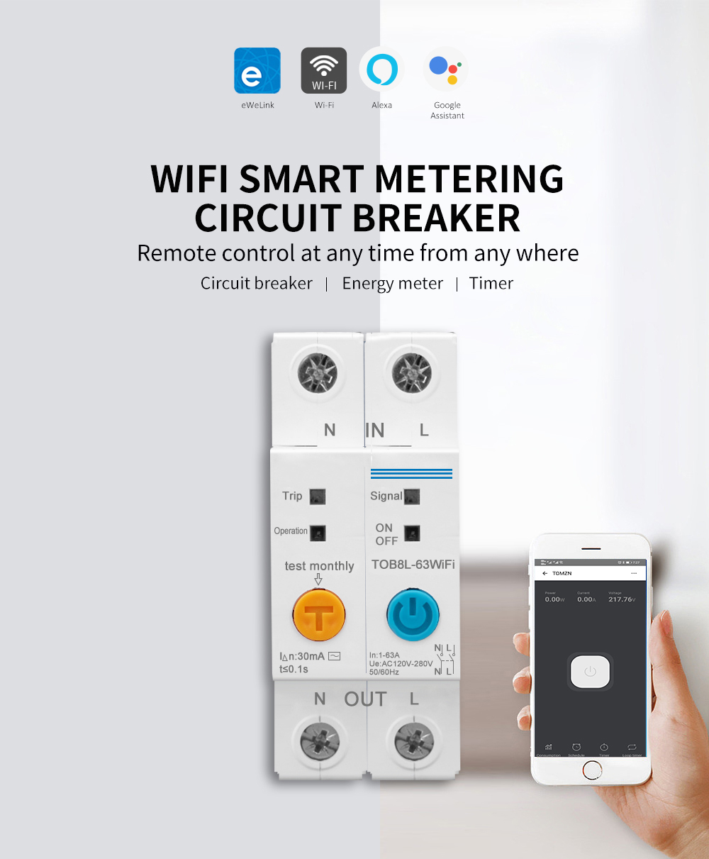 Intelligent WIFI Circuit Breaker with 2Poles 63A