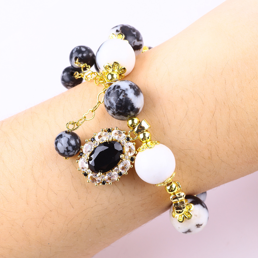 12mm Black And White Zebra Jasper Healing Bead Bracelets For Meditation