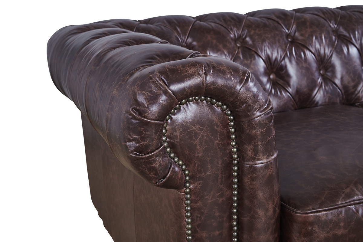 Living Room Two Seater Brown Leather Sofa , 2 Seater Leather Couch Durable Linen