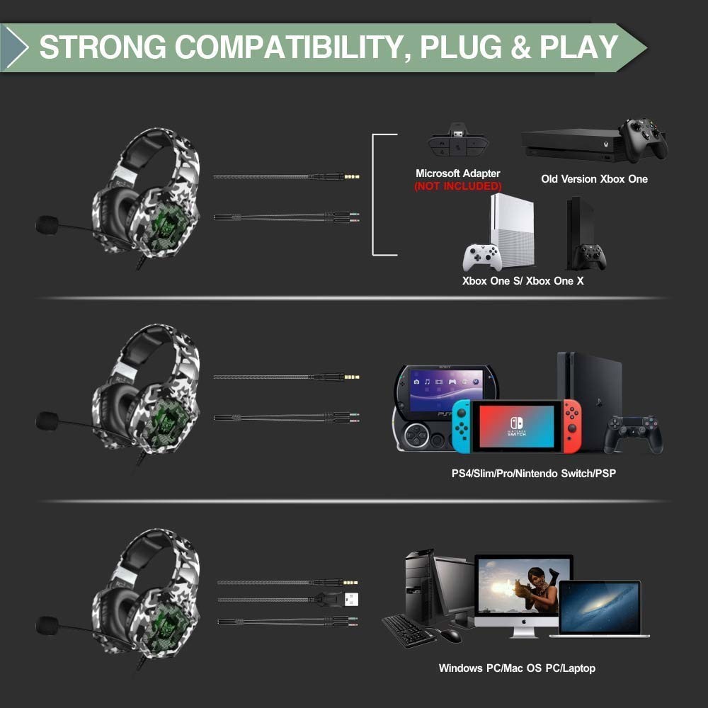 RGB Onikuma K8 Camouflage Gaming Headset For Xbox One