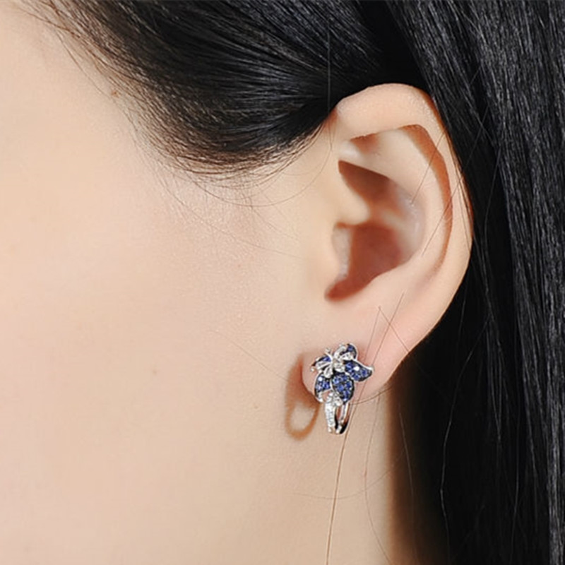 925 Sterling Silver Hoop Earrings Cubic Zirconia Flower Shape Hoop Earrings for Women and Girl
