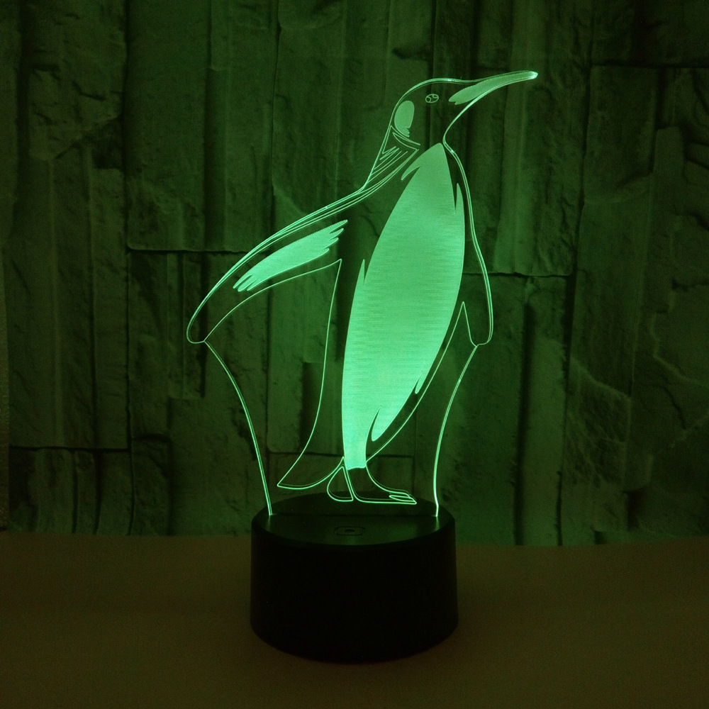 OEM animal picture logo Penguin 3D LED night light Colorful touch remote gift 3D small table lamp
