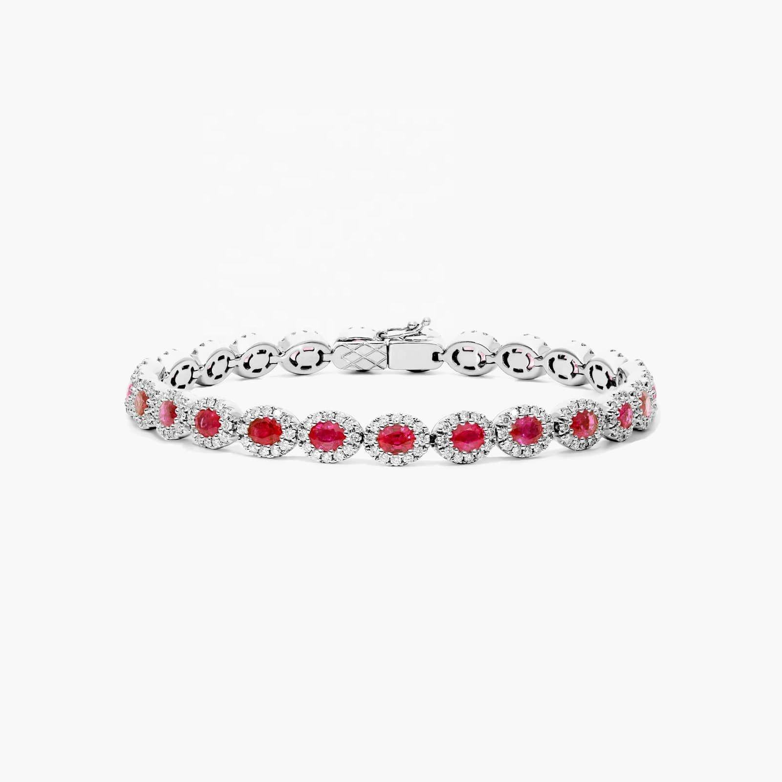 5.7mm Width Zircon Tennis Bracelet Oval Emerald White 14K Gold Bracelet Womens