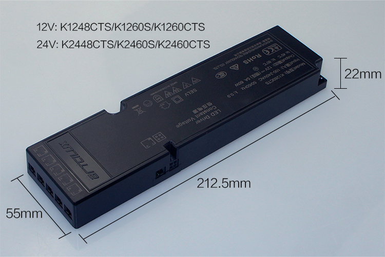 AC220V / 0.5A LED Driver Power Supply DC12V 60W 5A K1260CTS For Strip Light