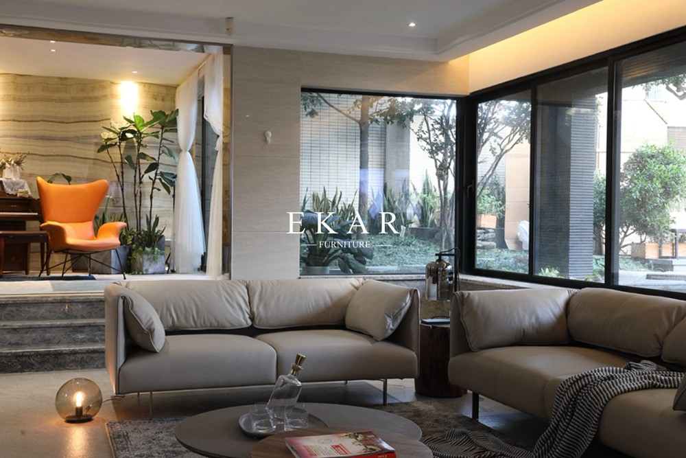 Italy Contemporary Simple Designed Modern Home Living Room Furniture Leather Sofa Set