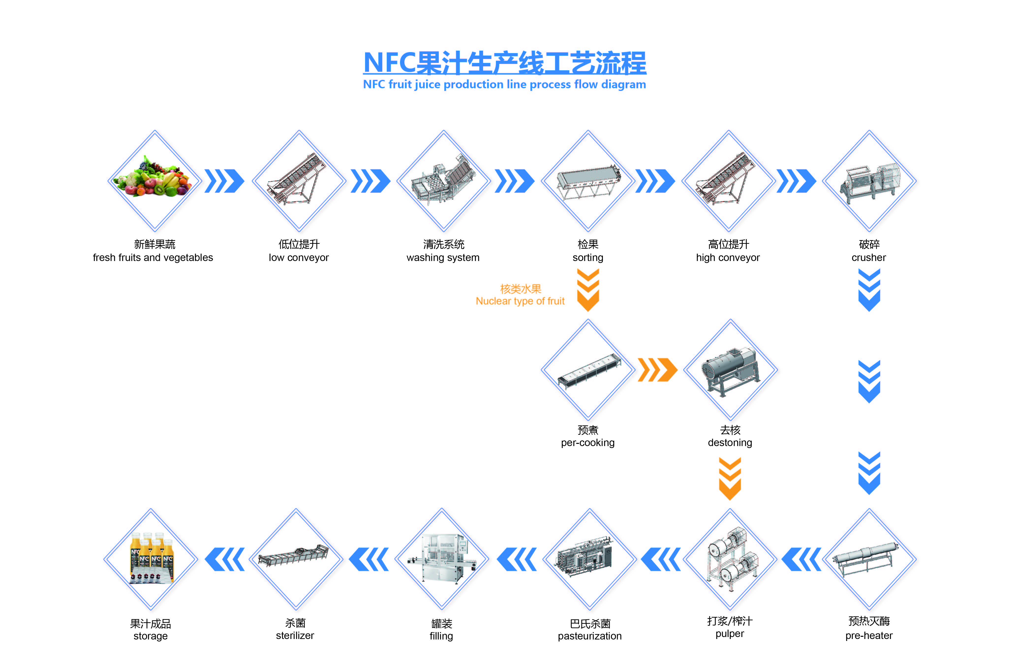 Fully automatic NFC juice production line Special processing machinery for prune processing plants