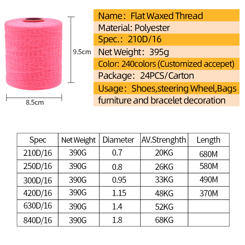 210D/1*16 Waxed Thread 1mm Polyester Thread for Steering Wheel Sewn Chemical-Resistant
