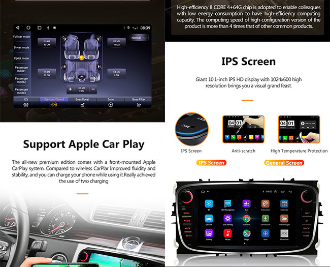 DSP Carplay Car Android Stereo Android 10 GPS 2 Din 7 Inch Autoradio For Ford Focus S-Max