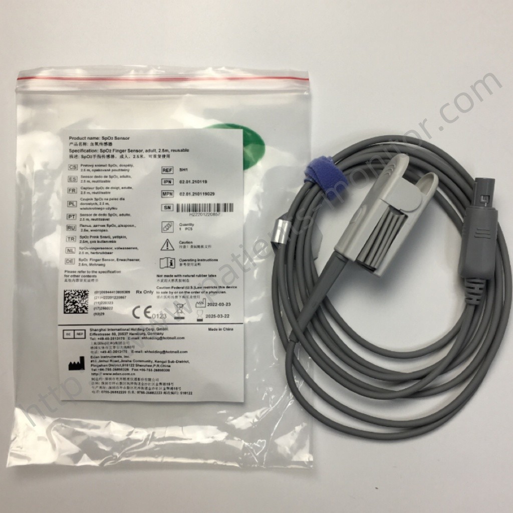 Edan SpO2 Finger Sensor Adult SH1 02.01.210119029 2.5M Reusable For Pulse Oximeter