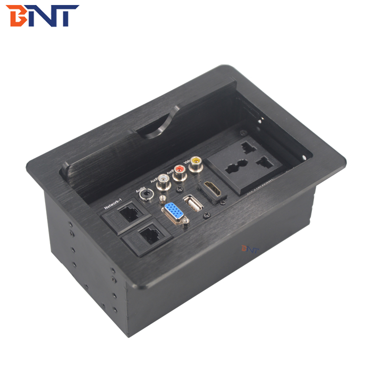 Aluminum Alloy Floor Stand / Table Mount Desktop Flip Up Power Socket Box