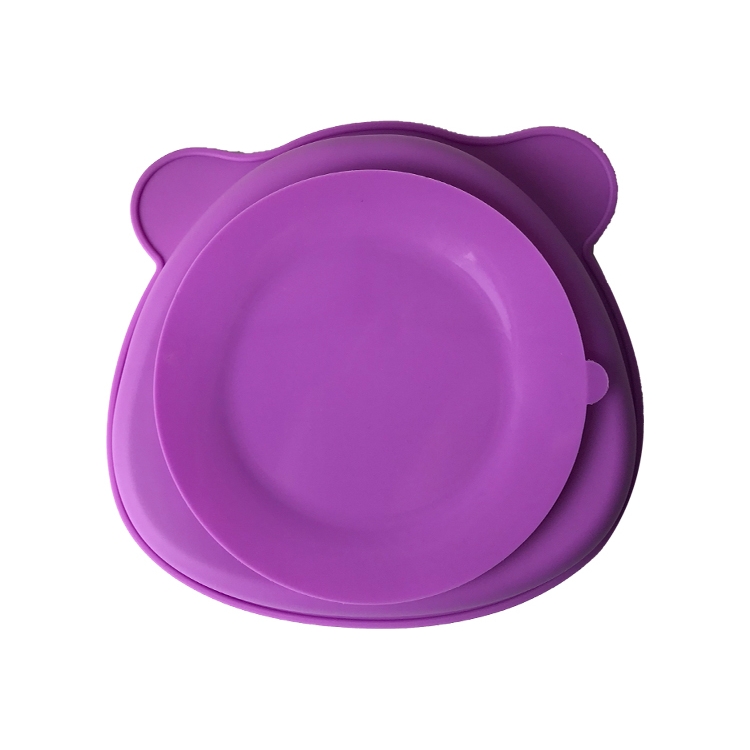 Baby Feeding Plate Set Silicone Customized Sizes Purple Bear Shape Eco Friendly Soft