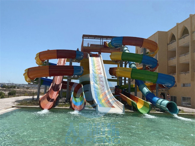 Hotel Aqua Park Fiber Glass Water Slide Combination Customized