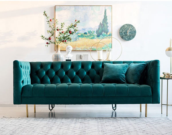 Luxury Green Velvet Modular Sofa Pull Clasp Sofa American Style 80cm height