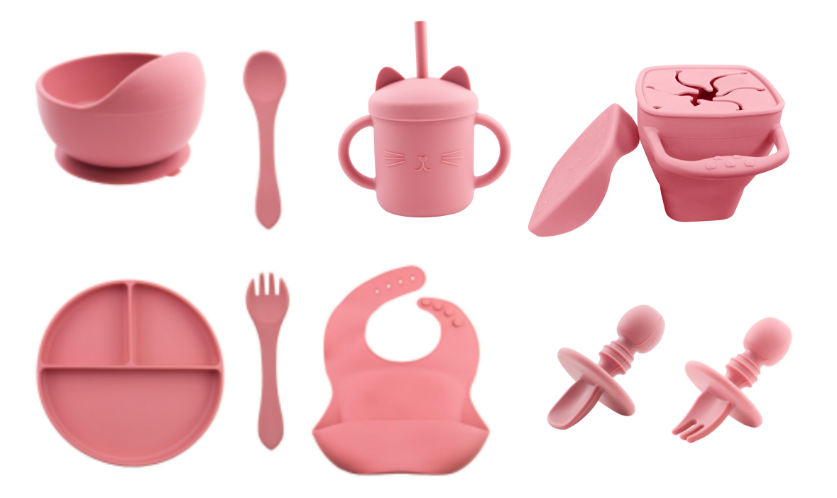 Custom Pantone Color silicone dinner set 5 Pcs Silicone Suction Weaning Set Food Grade Material OEM ODM