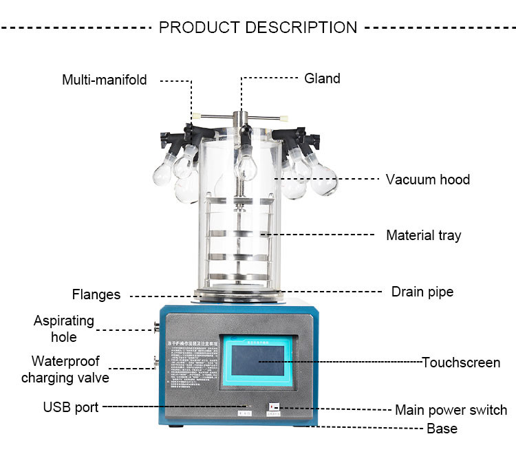Mini Vacuum Freeze Drier Machine Laboratory 3kg/24h Cold Trap Opening