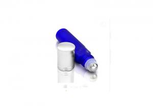 China Blue Color Small Glass Roll On Aromatherapy Bottles Round Shape Frosted Surface on sale