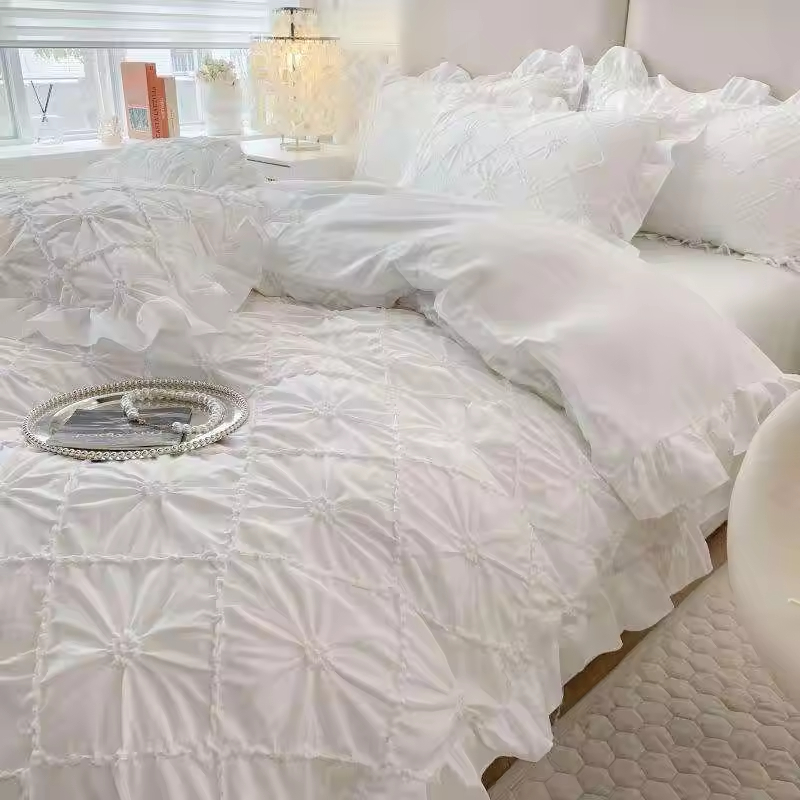 All-Season 100% Cotton Soft Bedding Set with Matching Curtain and Quilt Luxury Egyptian Cotton Set