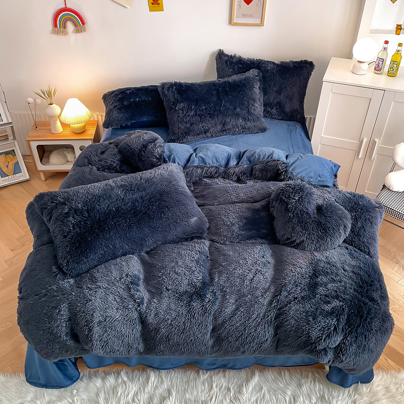 Plush Shaggy Velvet Fluffy Bed Duvet Covers Set in Multi Color Custom Luxury Designs