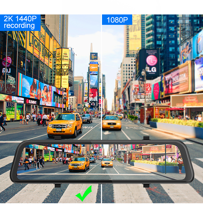 12 Inch 1440P 64G Card 2K Dash Camera Loop Recording Motion Detection