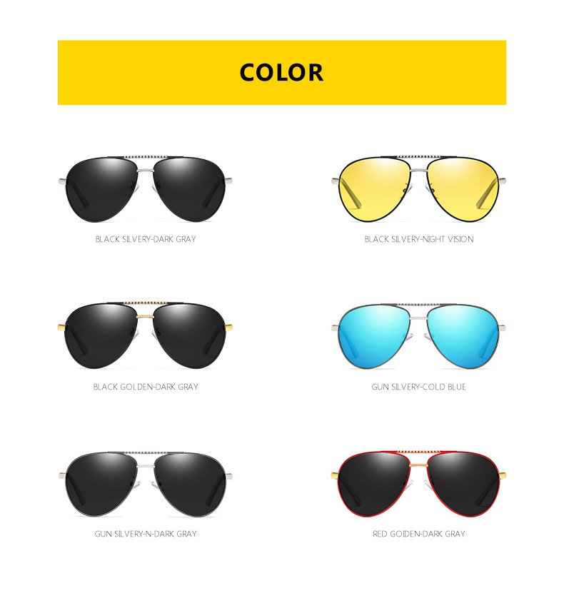 Alloys Pilot Polarized Lens Mens Luxury Sunglasses UV400 Driving Night Fishing Glasses