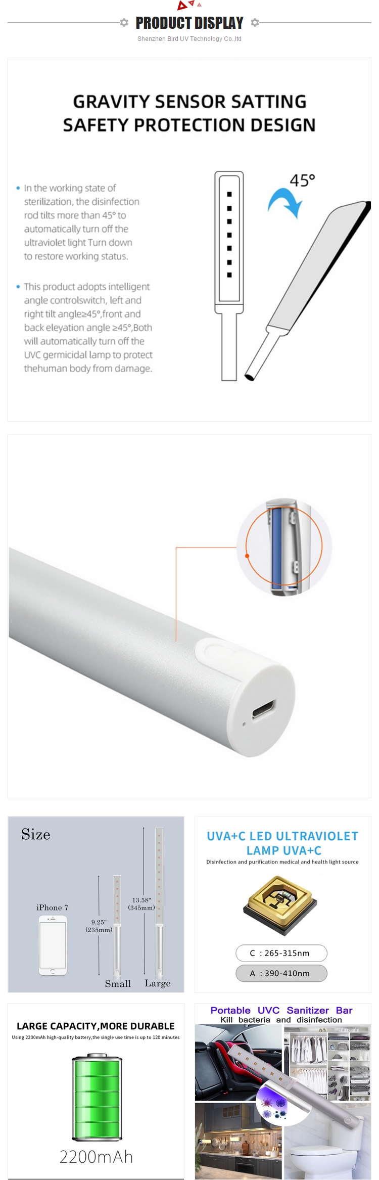 Micro USB Class I Mini 5V 2200mA 5W 280nm UVC LED Lamp