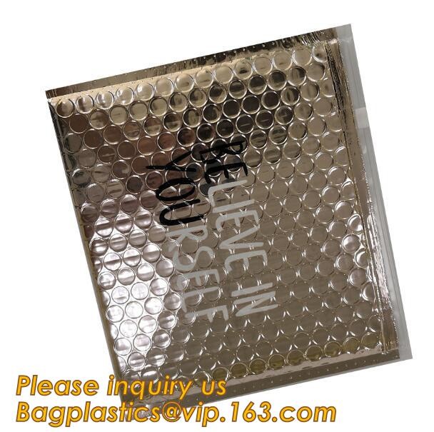 Holographic Factory Shiny gold Cosmetic bag Zipper Bubble Bag zip-lock Slider Padded Mailer metallic bubble zipper bagea