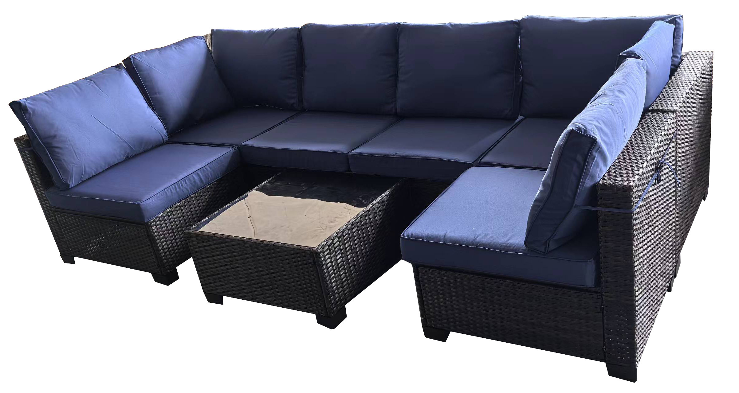 Garden Furniture Rattan Sofa Set Rope Outdoor Leisure Sofa Set Black Wicker Setsrn Set