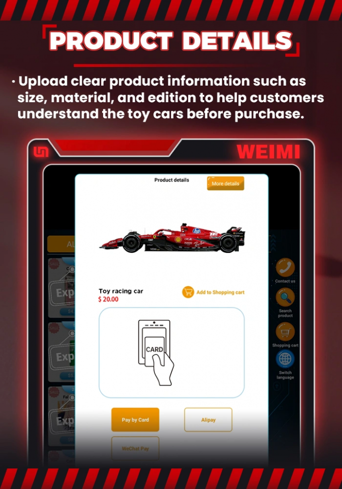 Fashion Toy Car Model Vending Machine with Transparent Cabinet and Costomized Stickers