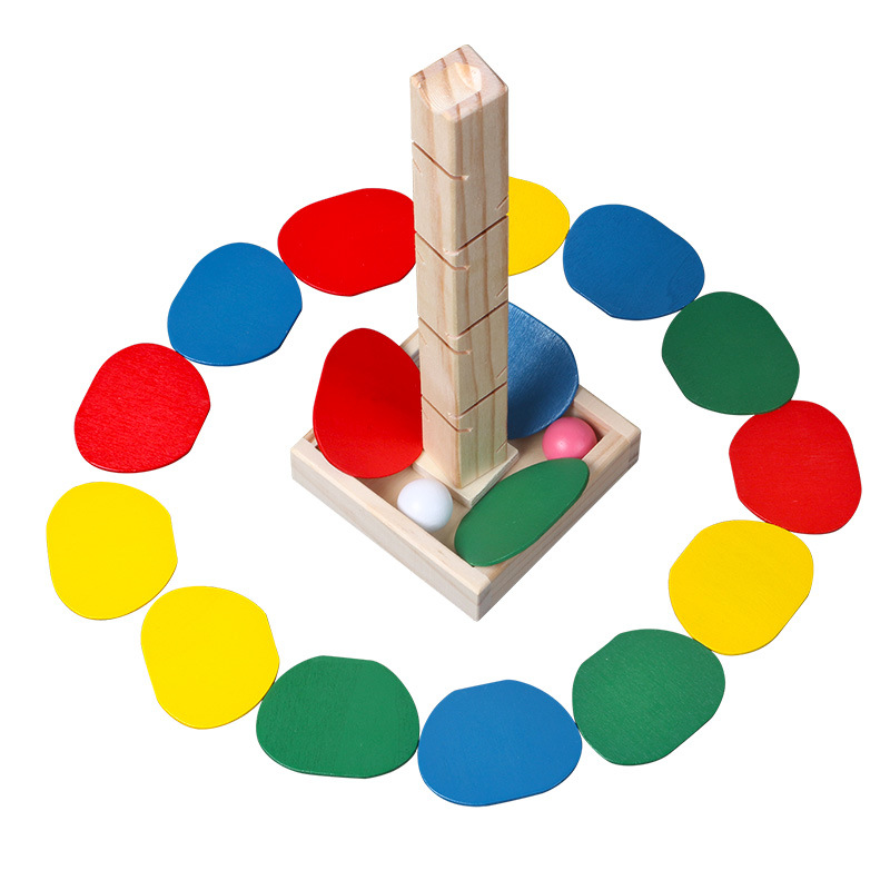 Montessori Baby Wooden Petal Tree Building Blocks Toy Children's Rainbow Ball Ball Run Track Educational Toy for Kids Gi