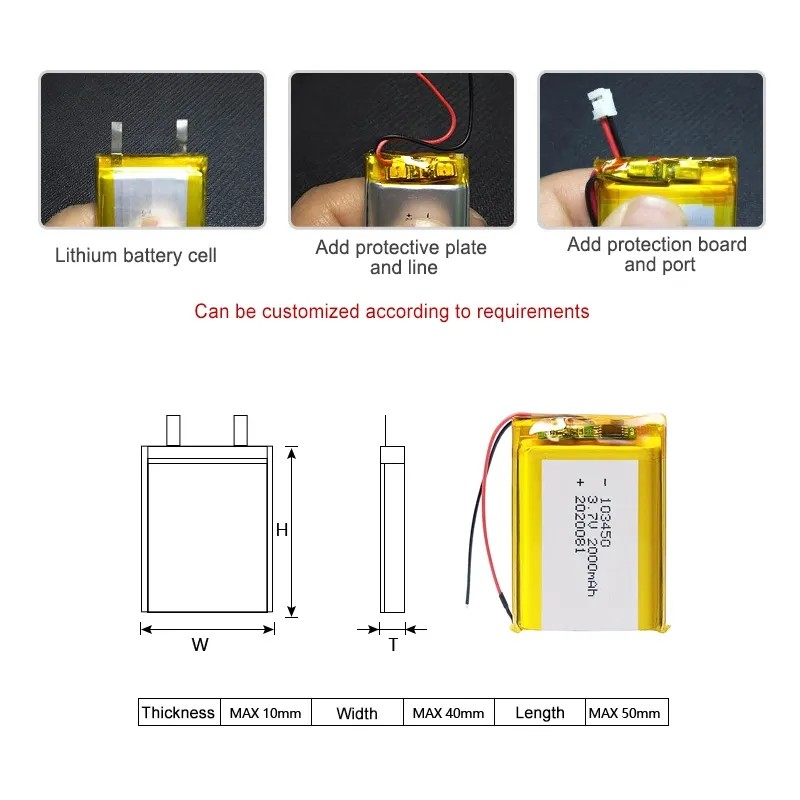 Industrial LIPO Lithium Polymer Battery 3.7V 2200mAh 36g EF-455069P-1S1P