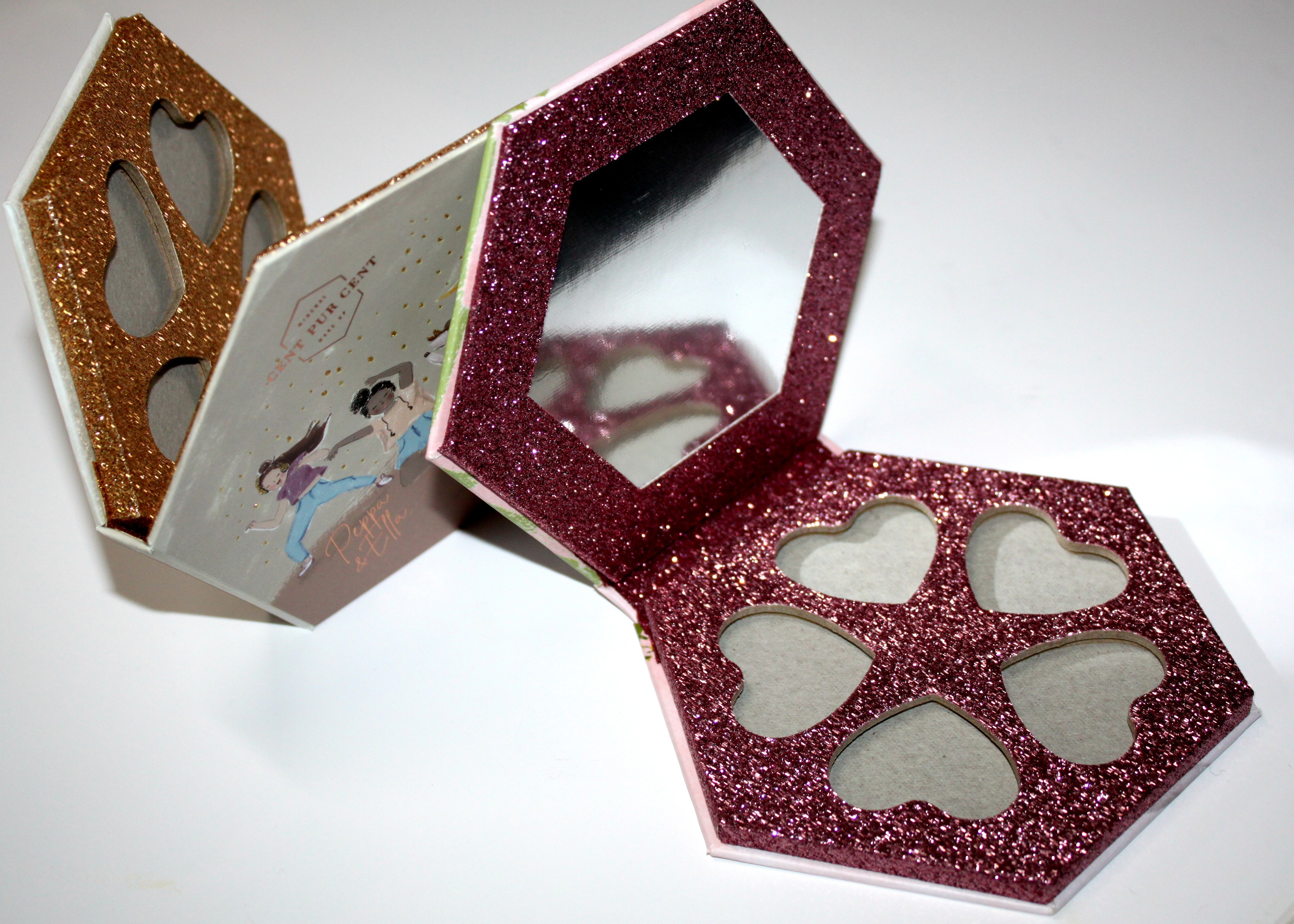 Hexagon Makeup Empty Eyeshadow Palette Packaging With Glitter Paper