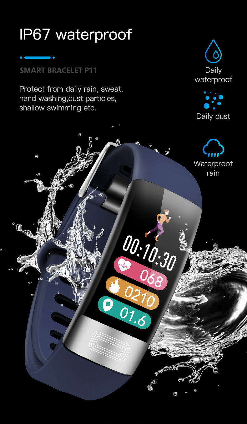 Detecting PPG ECG Temperature Bracelet IP67 Smart Bracelet Heart Rate Blood Pressure