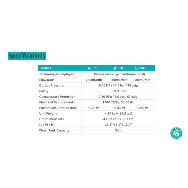 QL-300 H2 Hydrogen Generator Pem Technology FID GC 300ml/Min Production Rate