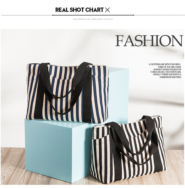 Simple Stripe Diagonal Canvas Tote Bags Single Shoulder Bag