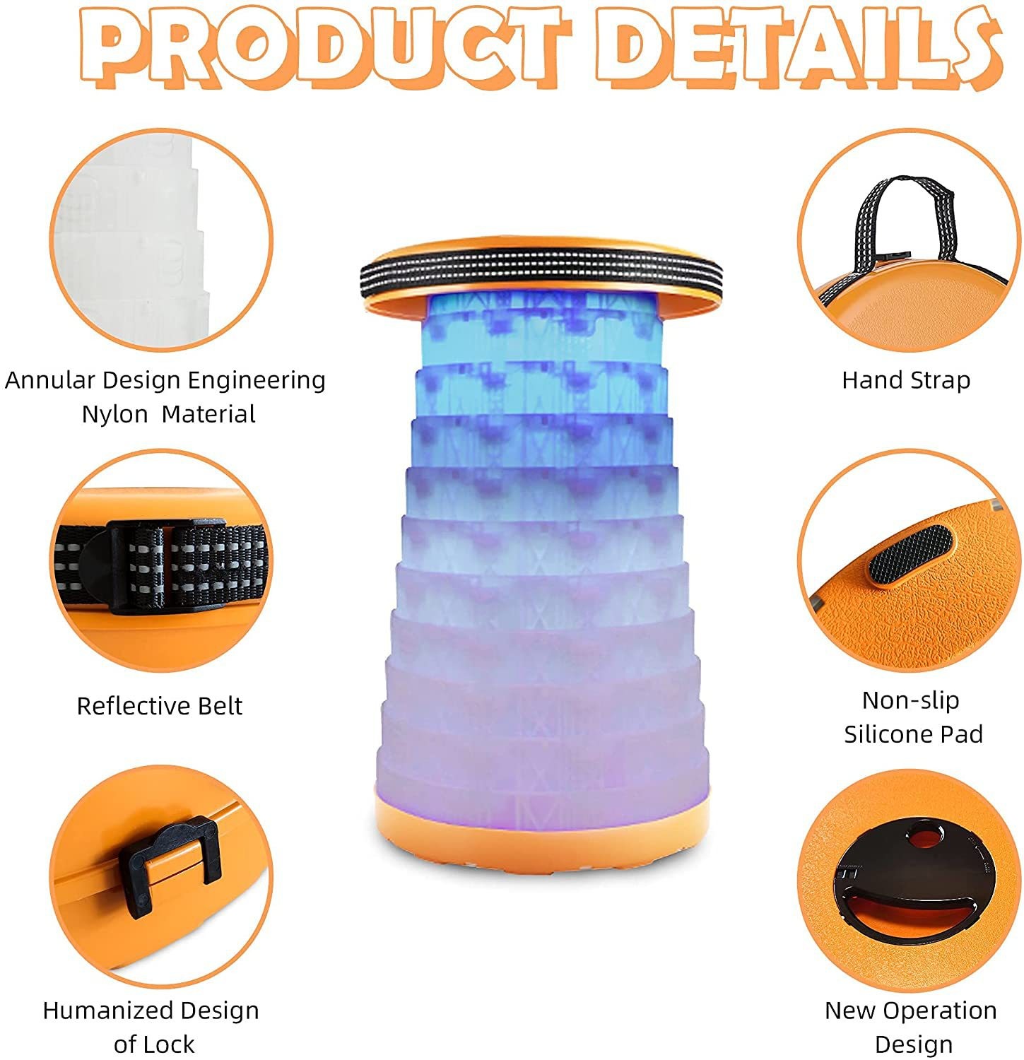 Outdoor Telescopic Folding Stool With Light Colorful Portable Folding
