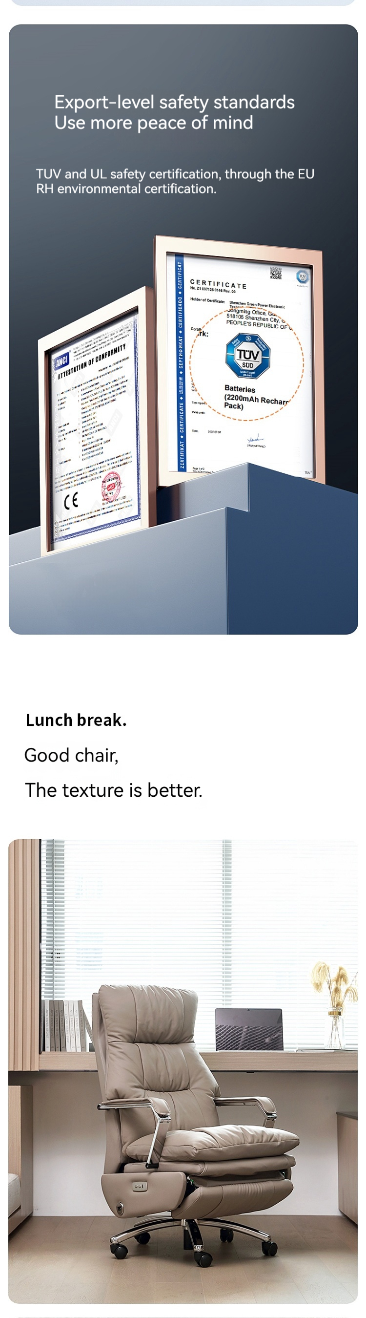 Stainless Steel Tall Office Chair with Self-Attaching Armrests and Reclining Function