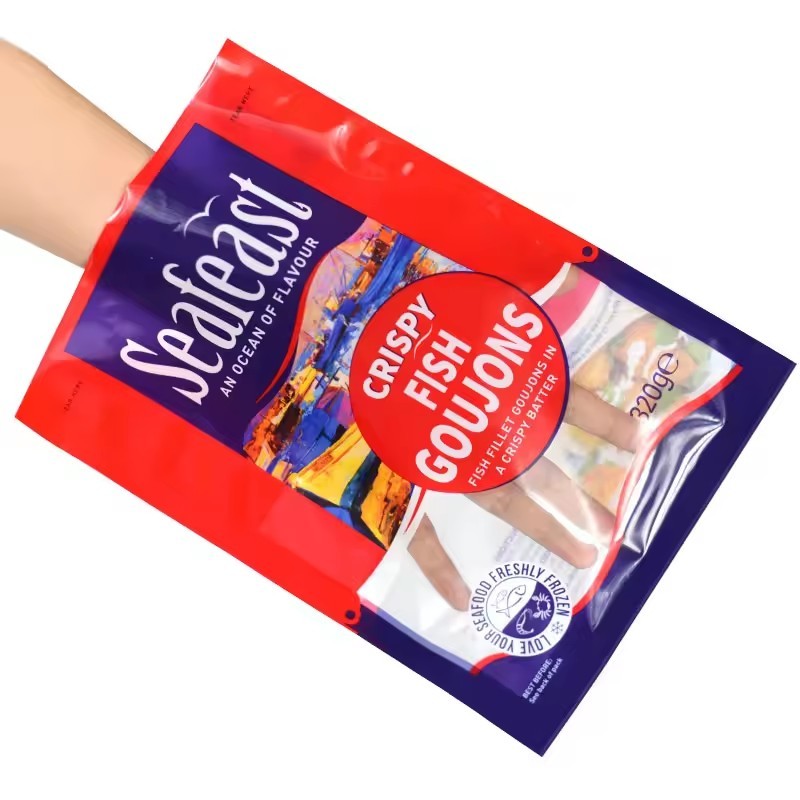 Custom Printed Vacuum Fish Chicken Frozen Food Packaging 3 Side Seal Plastic Bags With Logos