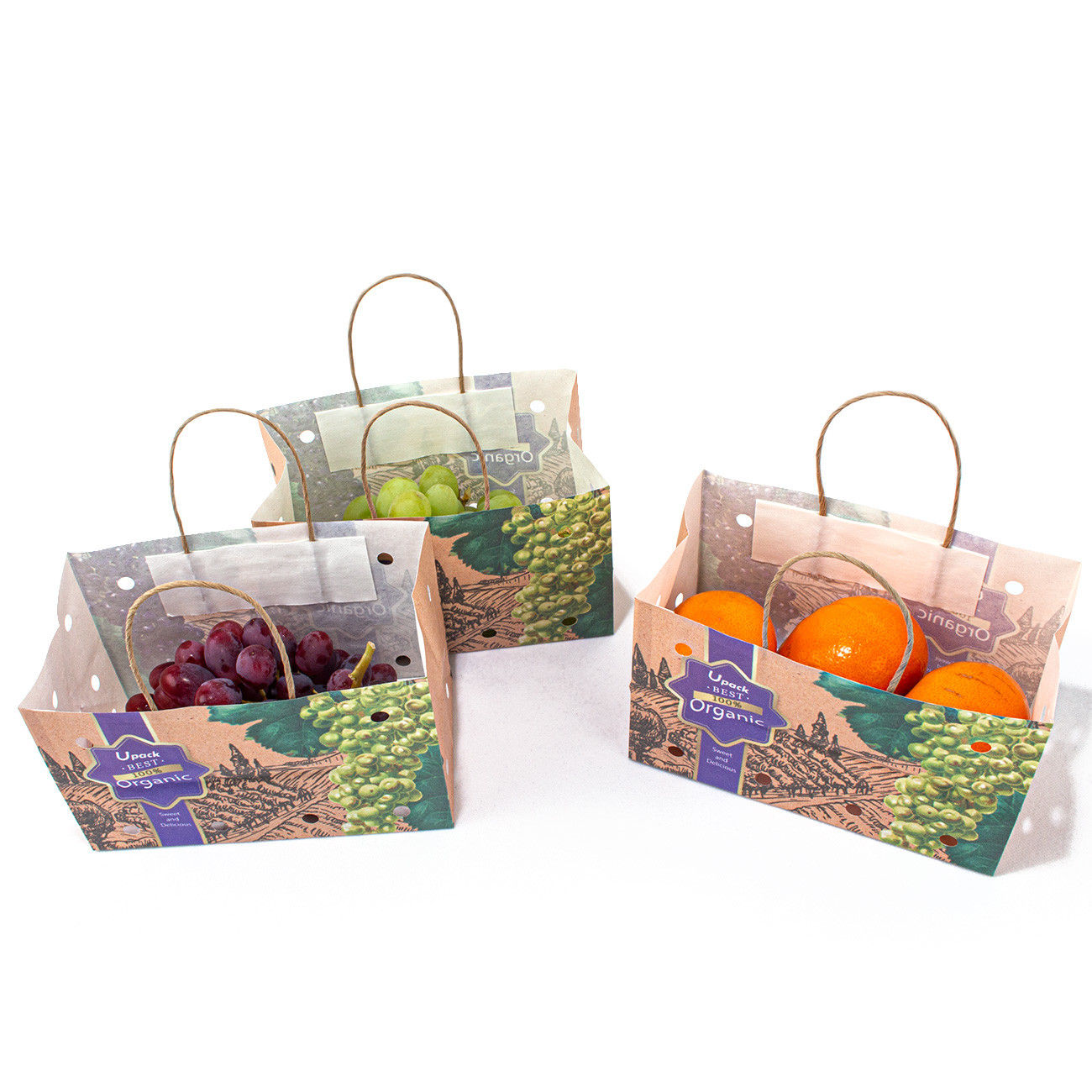 Customizable Compostable Paper Bags For Fruits And Vegetables With 8 Color Flexo Printing