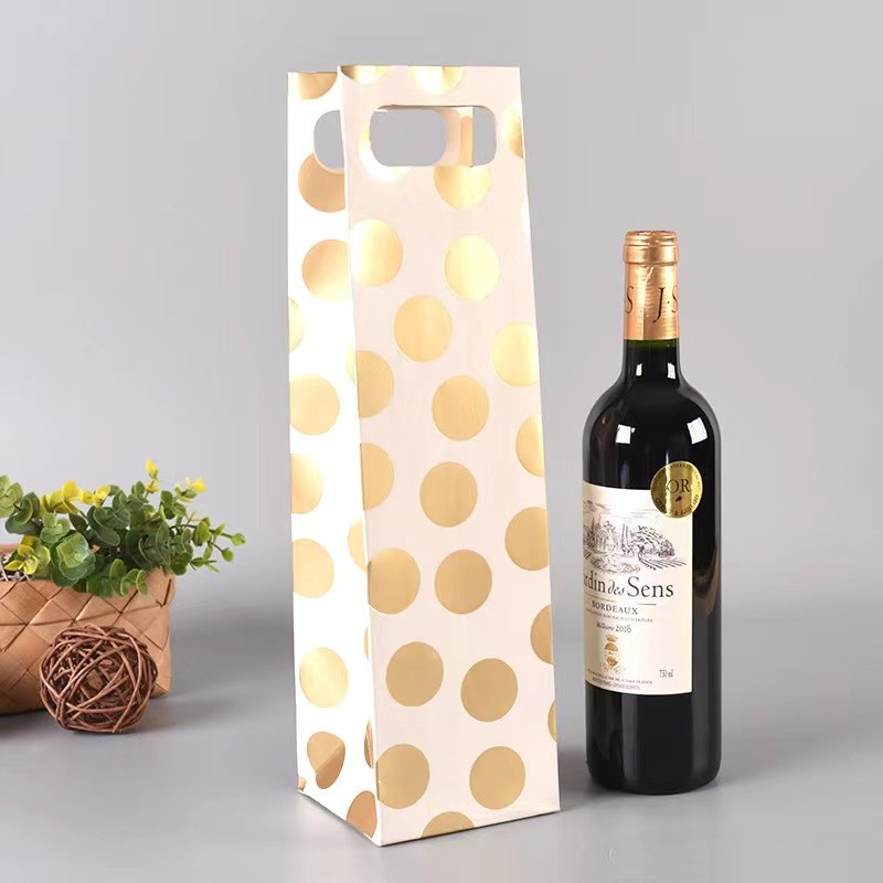 12.5x11x33.6CM Gold Printed Wine Bottle Paper Bags Customized