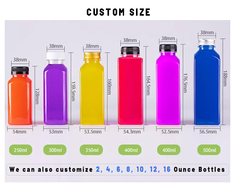 Free Sample Square empty plastic bottle 350ml pet juice bottle Milk bottle with silver lid