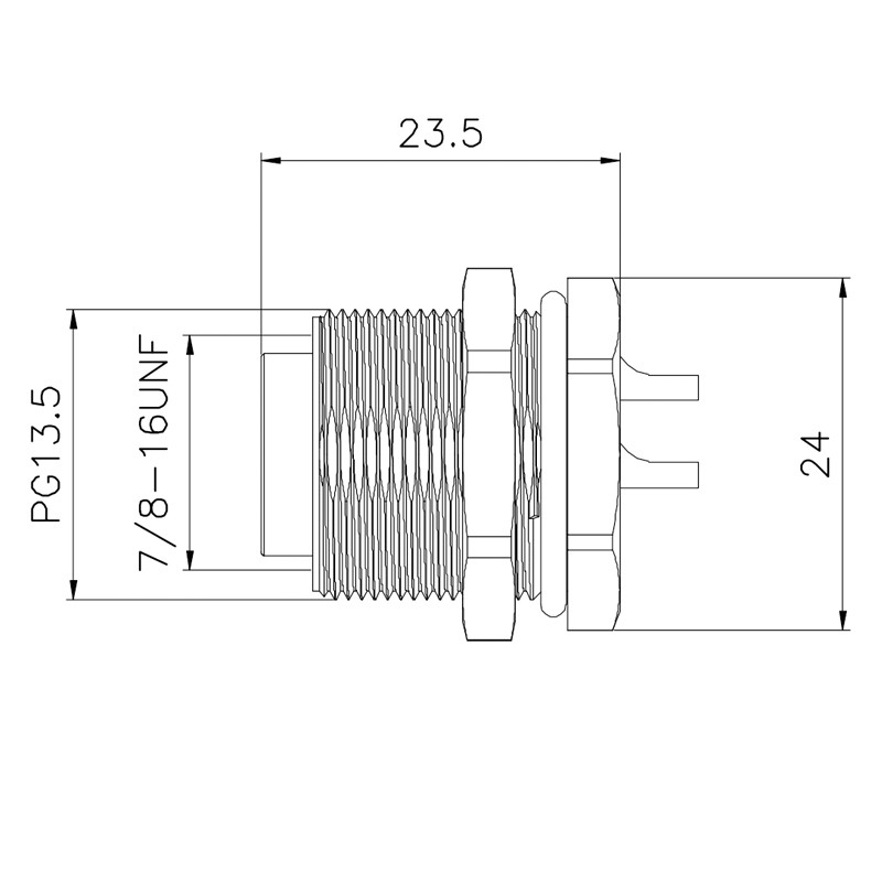 7/8'' Solder Waterproof Male Rear Panel Mount Connector 5pins For Signal
