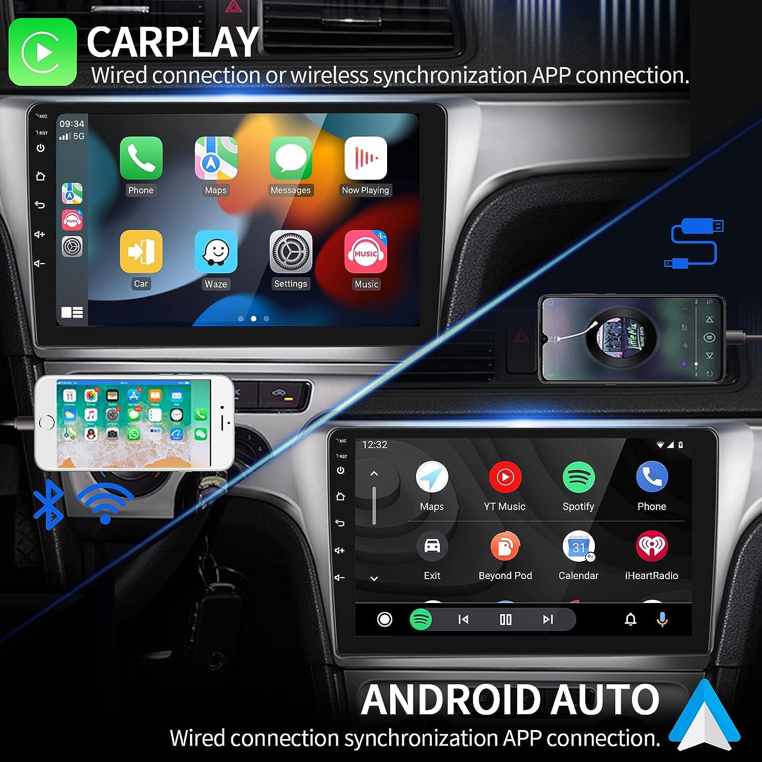 High Resolution 9" Android 10 Car Audio Radio Stereo with GPS WIFI IPS Car Screen