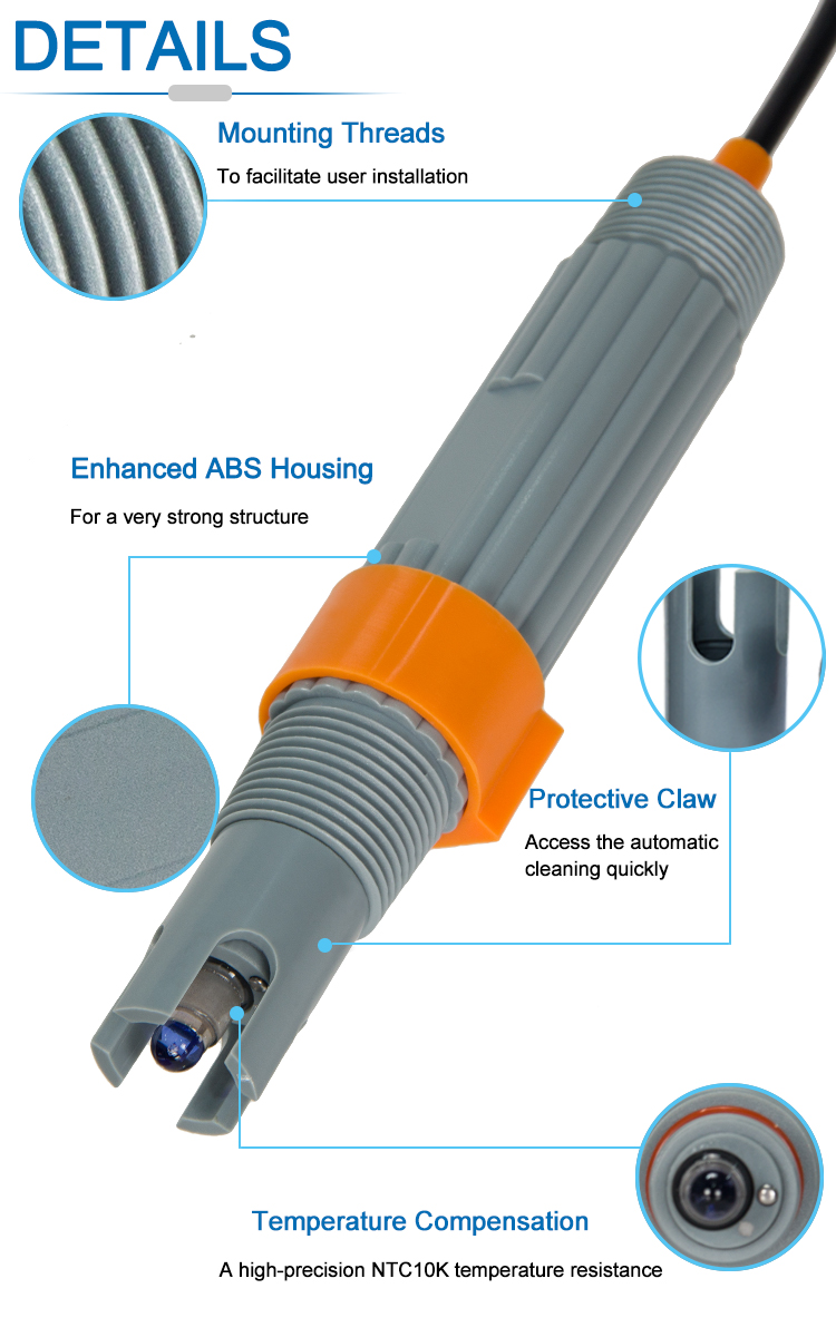 NTC10K Temp. Compensated PH Electrode With Ground SUS316 Solution For Pure Water