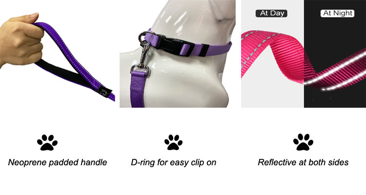 Neoprene Padded Pet Traction Rope Reflective Nylon Pet Dog Leash