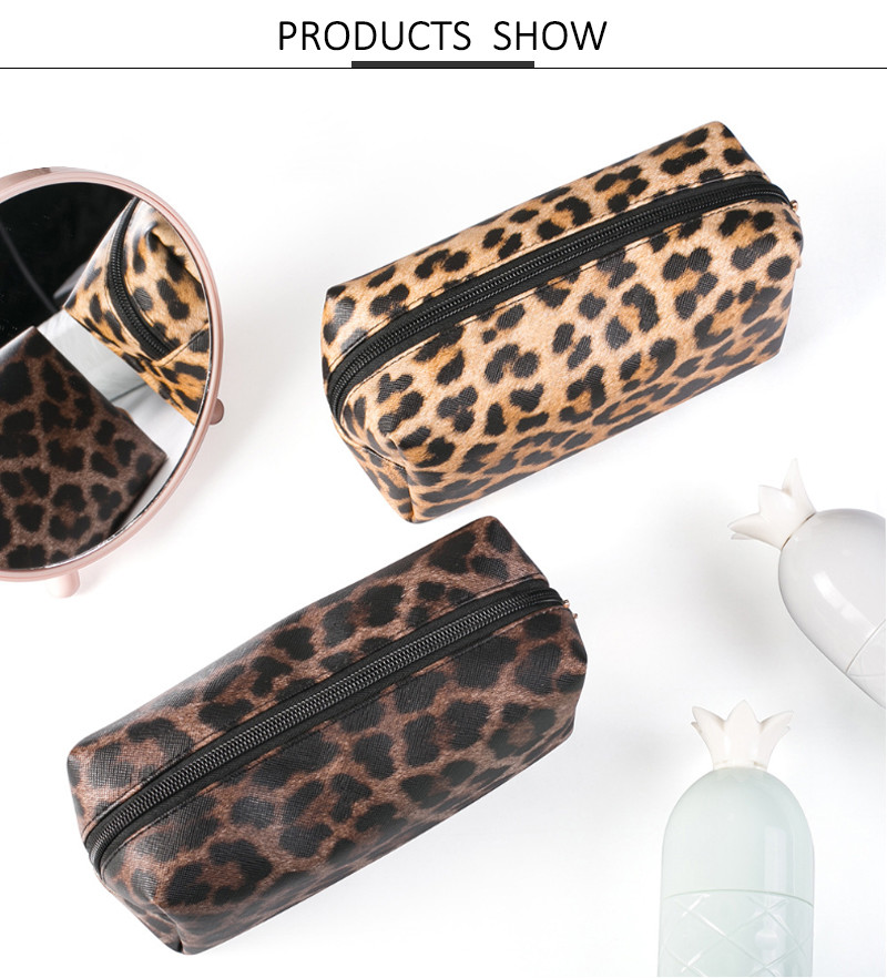 Professional Custom Women Leopard PU Leather Travel Makeup Bag
